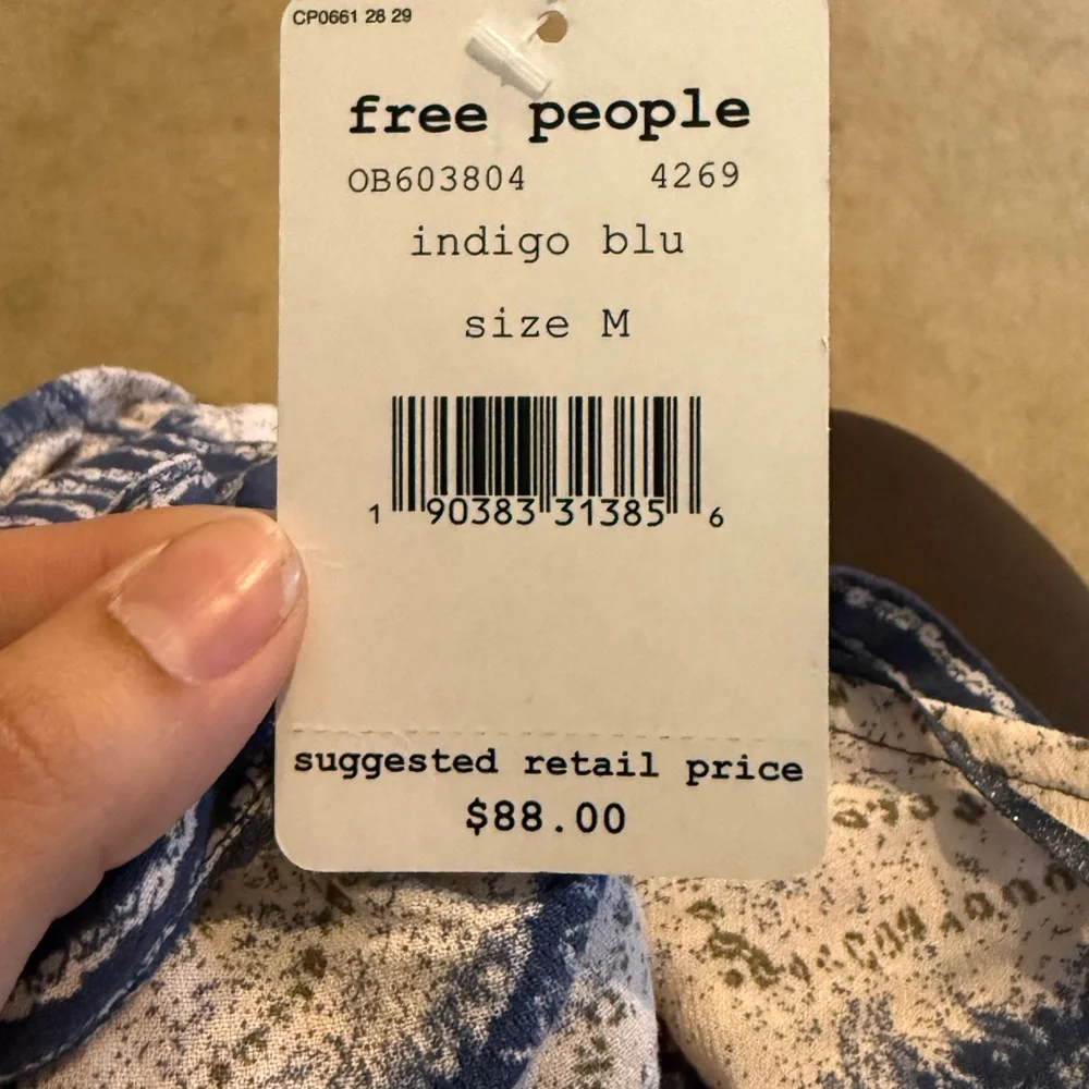 Free People Blue and White Printed Camisole Tank
